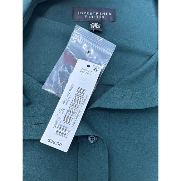 Investments Green Long Sleeve Shirt Collared Button Up Blouse Women’s PM NWT - Picture 5 of 7